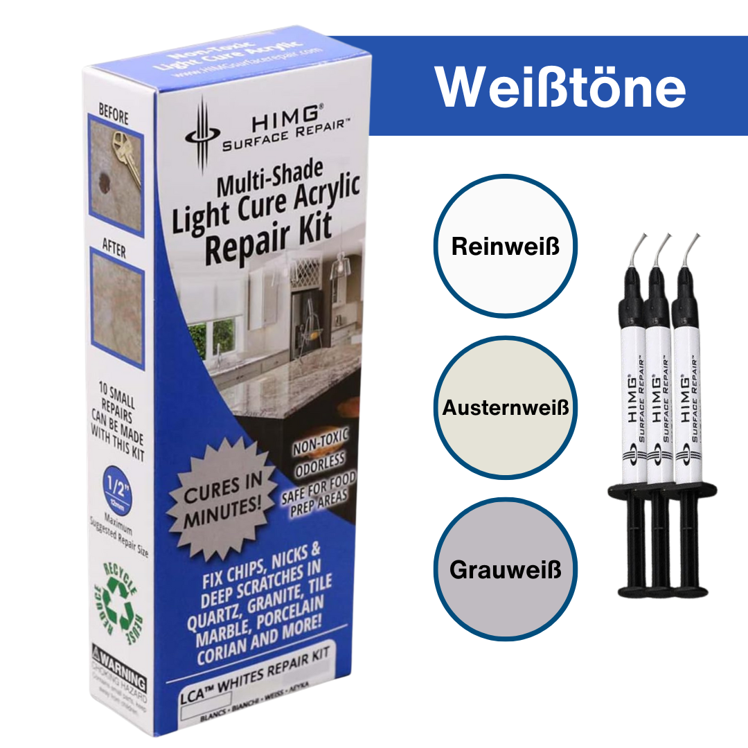 Weißtöne – HIMG Reparaturset für Granit, Quarz, Marmor und mehr, lichthärtend
